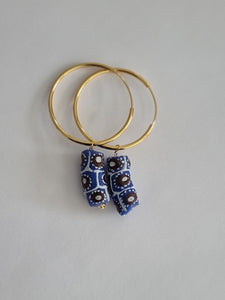 Gold plated earrings. Recycled glass beads from Ghana.
